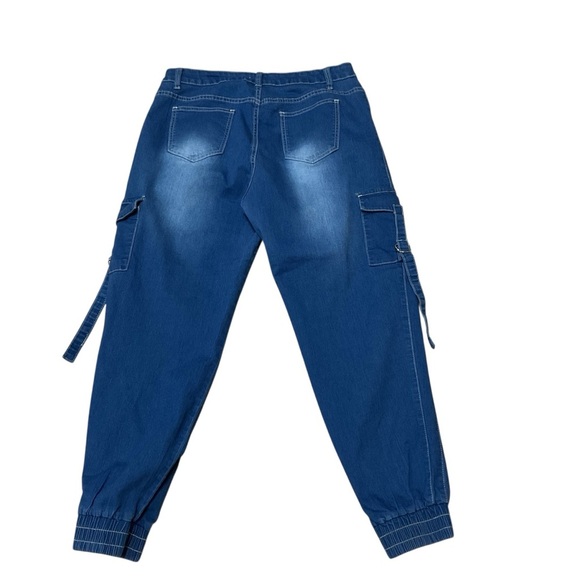 VIP Jeans Women's Junior 13 / 31 Denim Joggers Cargo Pocket Elastic Faded Blue - Picture 5 of 6